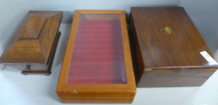 A humidor, a tea caddy and a writing slope with key