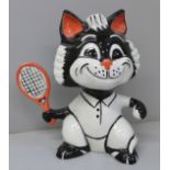 A Lorna Bailey cat, Tennis Player, 13cm