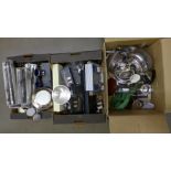 Three boxes of silver plate, cutlery, tea service, boxed napkin rings, etc. **PLEASE NOTE THIS LOT