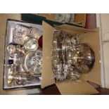 A collection of silver plate, large salver, small salver, cigarette box, large posy bowl, two