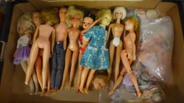 A collection of dolls including Sindy and some accessories