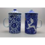 Two oriental blue and white tea infusers