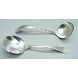 Two silver sauce ladles, one by Viners, 48g, 12cm