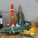 Five Gerry Anderson Thunderbirds models, 1, 2, 3 and 4 and Firefly