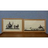 A pair of L. Howe silhouettes, framed