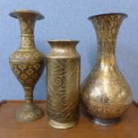 An Egyptian brass vase, a Persian brass vase and one other