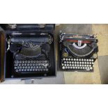 A vintage Corona typewriter and an Imperial typewriter