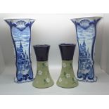 A pair of Langley stoneware vases and a pair of Delft vases