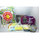 120 Reverse Holo and Holo Pokemon cards in collectors tin with Pokemon book