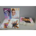 Eleven vintage 1991 Vogue magazines, Feb-Dec missing Jan, including Princess Diana front page cover,