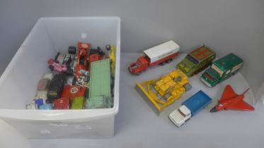 A box of Dinky Toys, Spot-On and other die-cast model vehicles, playworn