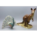 A Beswick Kangaroo (ear restored) and a Beswick Peacock (neck a/f)