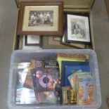 A suitcase containing etchings, engravings, prints, photographs and watercolours and a box of Art