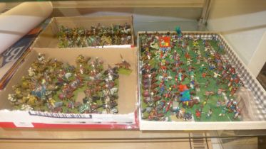 A large collection of metal model soldiers, North African, soldiers on elephant, camel and horse-