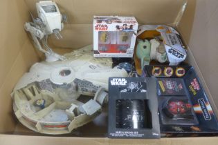 A collection of Star Wars collectables; Millennium Falcon, a/f, Darth Maul Rubik's Cube, Mandalorian