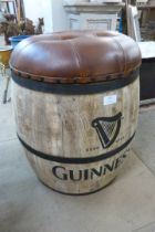 A beech and leather topped Guinness barrel advertising stool