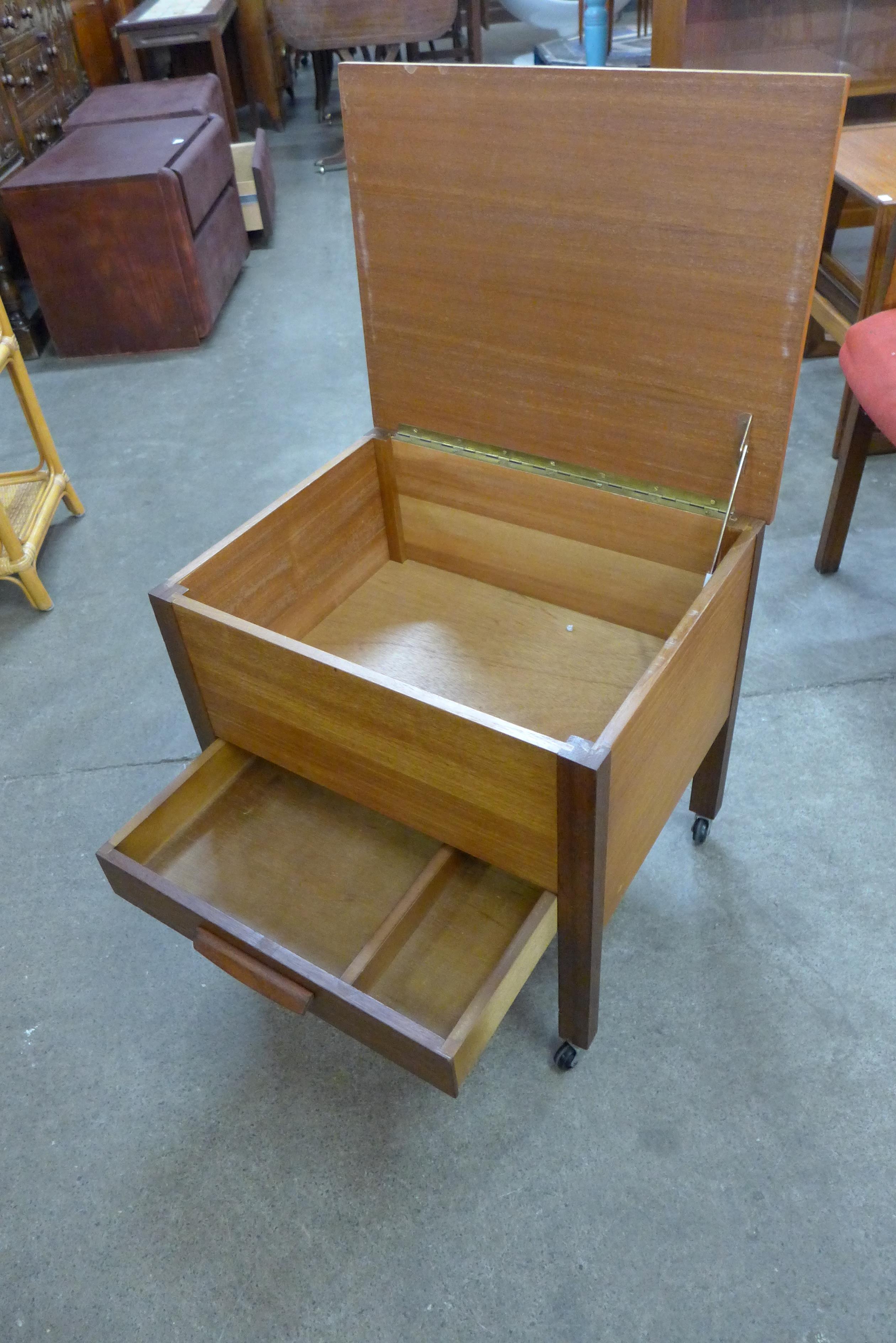 A teak single drawer sewing box - Image 2 of 2