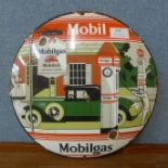 An enamelled circular Mobilgas advertising sign