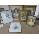 Assorted portraits, including; pastels, watercolours and pencil studies