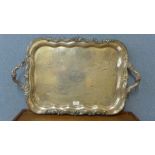 A silver plated two handled serving tray