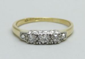 An 18ct gold and five stone diamond ring, 2.3g, M