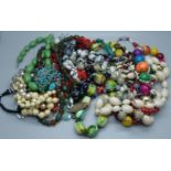 A collection of costume bead necklaces