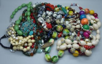 A collection of costume bead necklaces