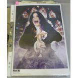 A folder containing classic rock colour photographs (6), including Ozzy Osborne and football scrap