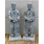 A pair of Chinese terracotta army garden ornaments