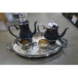 A silver plated four piece tea service and gallery tray **PLEASE NOTE THIS LOT IS NOT ELIGIBLE FOR