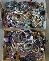 Two boxes of costume jewellery