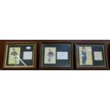 Three framed and mounted caricatures and signatures - Joe Davis, Lester Piggott and Willie Carson