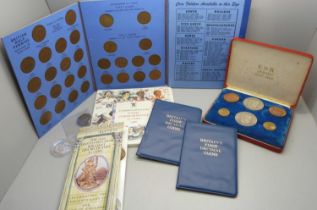 A collection of coins including Great Britain half pennies set, Jersey 1066-1966, 1994, UK £2