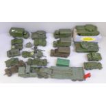 A collection of Dinky Toys military vehicles, including a boxed Centurion Tank