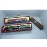 Three OO gauge locomotives, two in cases, Rivarossi 1341 and 1996 and one loose, a/f (bogie loose)