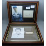 Two framed and mounted photographs and autographs, Harold Larwood and Damon Hill