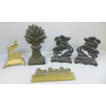 Victorian cast iron figures, Napoleon on horseback (pair), a wheatsheaf with original paint, a brass