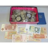 Assorted coins and bank notes