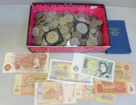 Assorted coins and bank notes