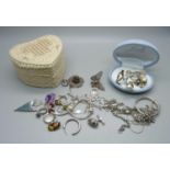 A collection of silver jewellery, silver mounted and other jewellery, (belcher chain requires