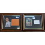 Two framed and mounted photographs and signatures - Matt Busby and Bobby Moore