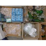 Five boxes of mixed glass including green stem wines, green glass decanter, etc. **PLEASE NOTE