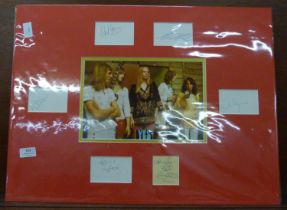 A pop music autographed display - Yes, signatures of Chris Square, Steve Howe, Rick Wakeman, John