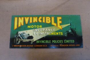 An Invincible Motor Insurance metal sign