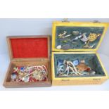 Two jewellery boxes containing costume jewellery