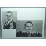 Morecambe and Wise autographed cuttings mounted on card