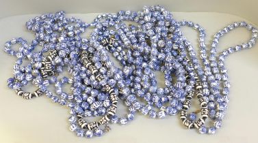 Twenty vintage style porcelain bead necklaces including Chinese blue and white