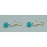 A pair of silver gilt, moonstone and amazonite earrings