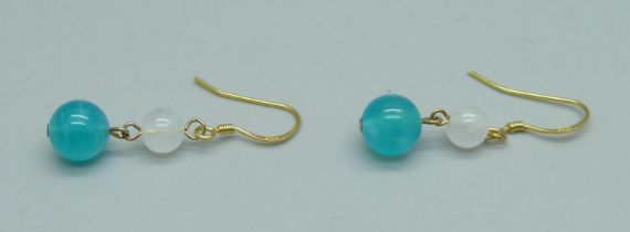 A pair of silver gilt, moonstone and amazonite earrings