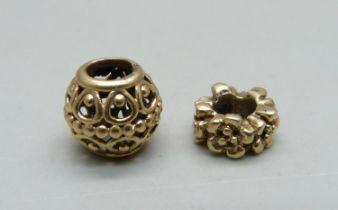 Two 14ct gold Pandora charms, 3.9g